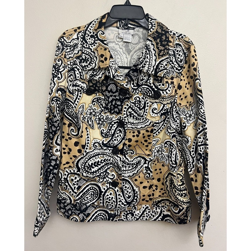 Just B Paisley Animal Print Paisley Jacket Womens PXL Y2K‎ Artsy Boho Eclectic